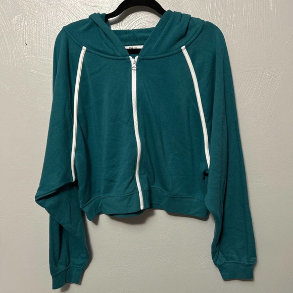 DSG Full Zip Oversized Cropped Teal w/ White Accents Hoodie Size Various 0328 - Picture 1 of 8